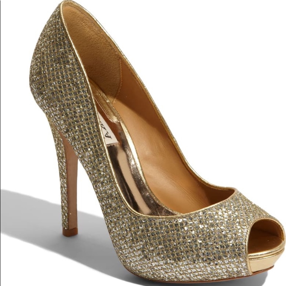 Badgley Mischka The Humbie II Gold Peep Toe Heels